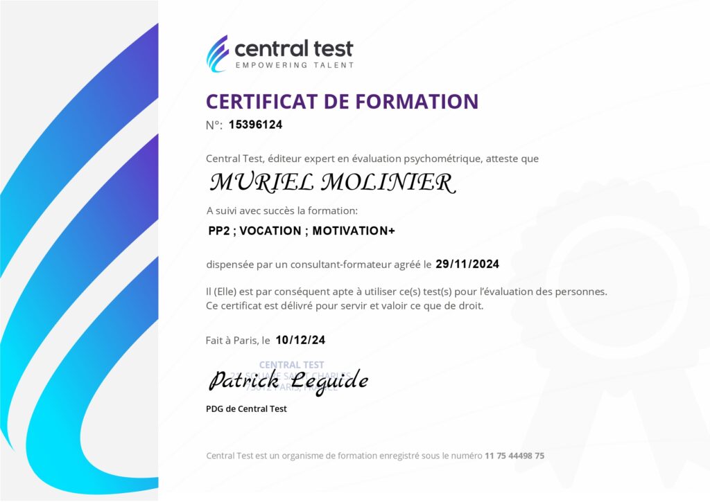 Certificat de formation Muriel Molinier